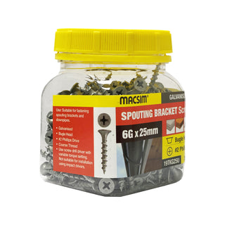 Macsim 6G x 25mm Galvanised Spouting Bracket Screws - 300 Jar