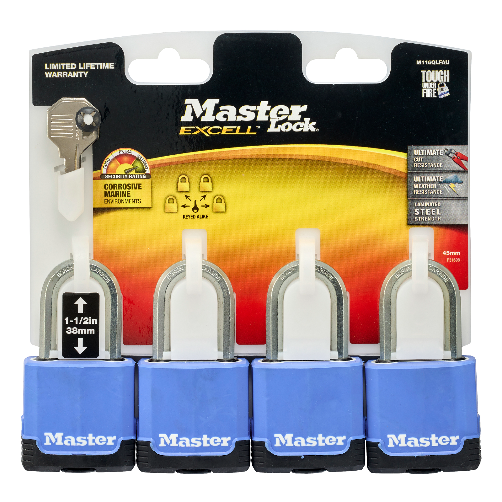 Master Lock 45mm Excell Covered Padlock - 4 Pack - Image 8 of 18