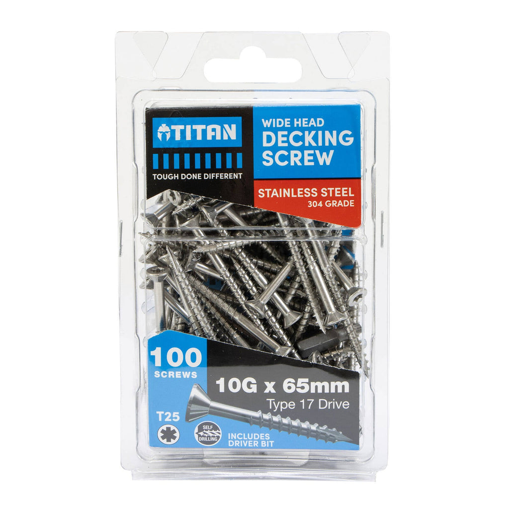 Titan 10G x 65mm Wide Head Decking Screw 304 Stainless Steel - Pack of 100 - Image 1 of 5