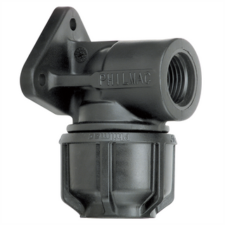 Philmac Metric 25mm x 3/4" Poly x FI BSP Pipe Elbow with Wall Plate