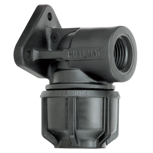 Philmac Metric 25mm x 3/4" Poly x FI BSP Pipe Elbow with Wall Plate