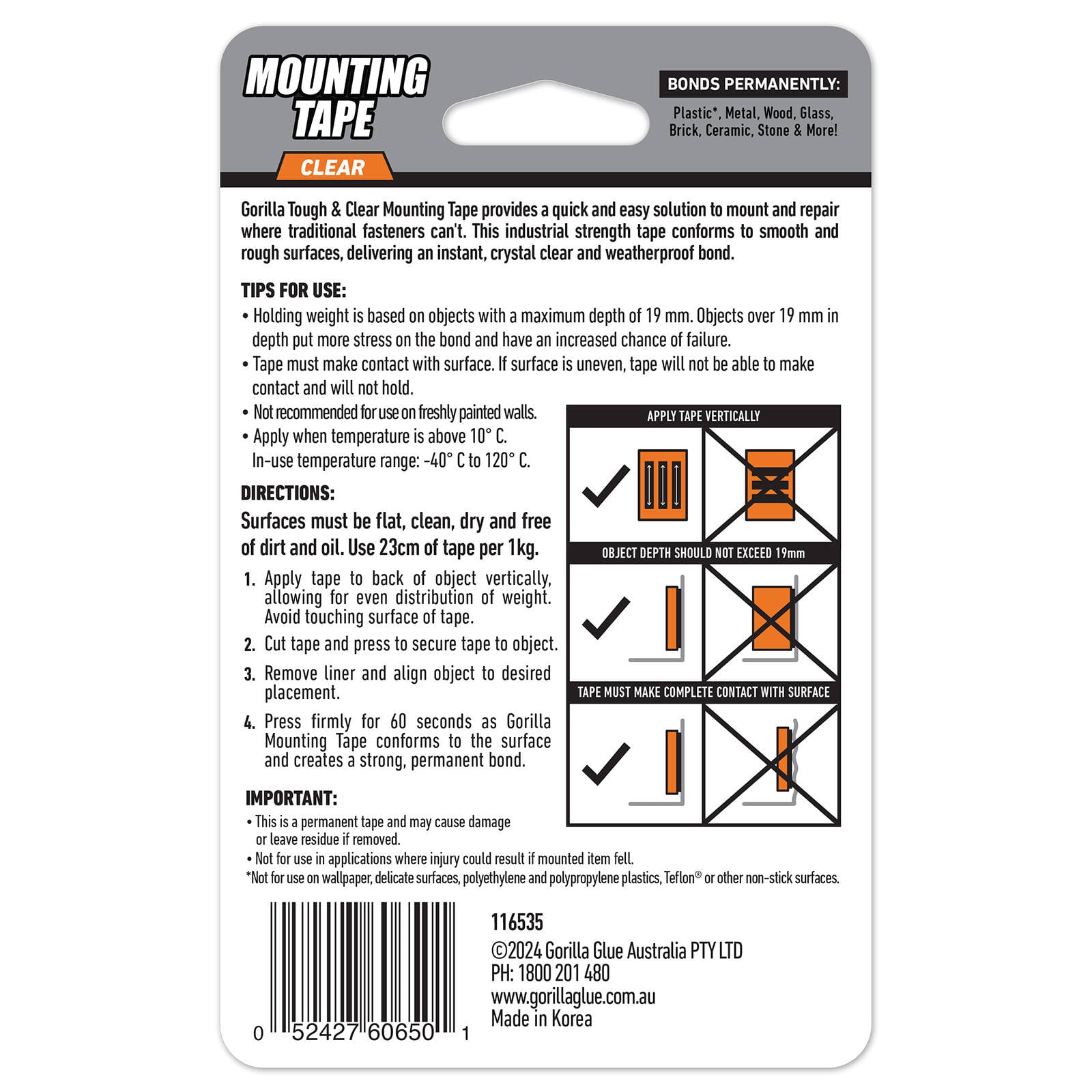 Gorilla 1.5m Clear Double Sided Mounting Tape - Image 2 of 2