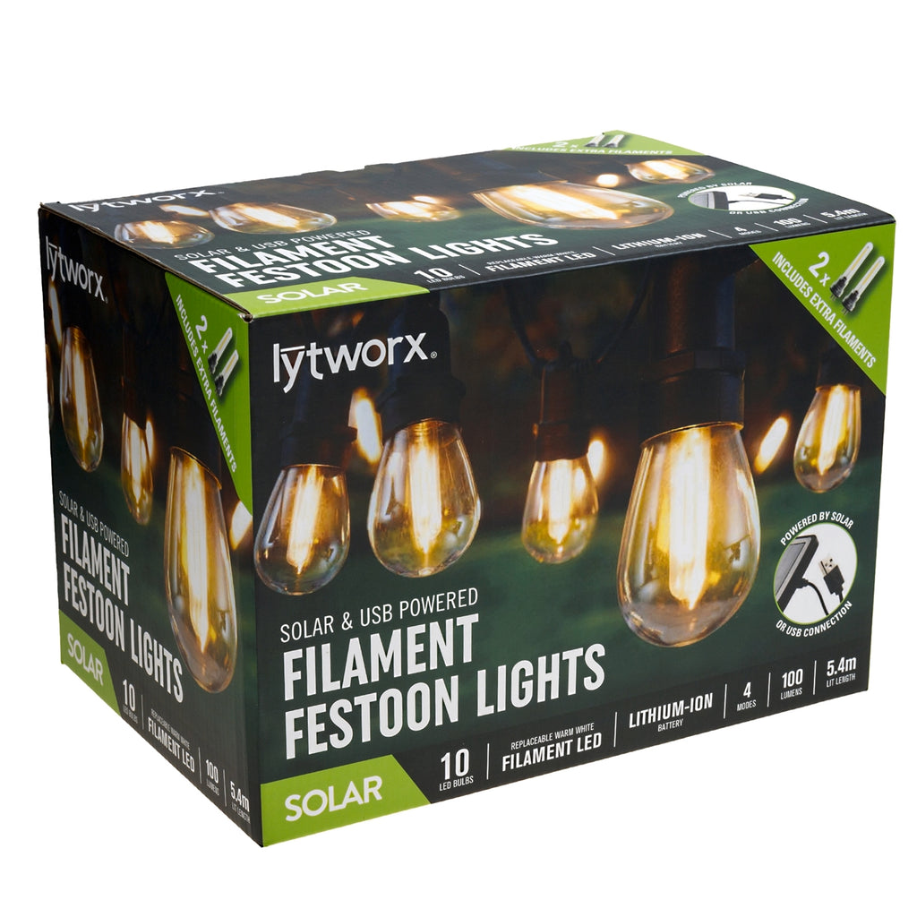 Lytworx Filament Festoon Solar And USB LED Lights - Image 1 of 2