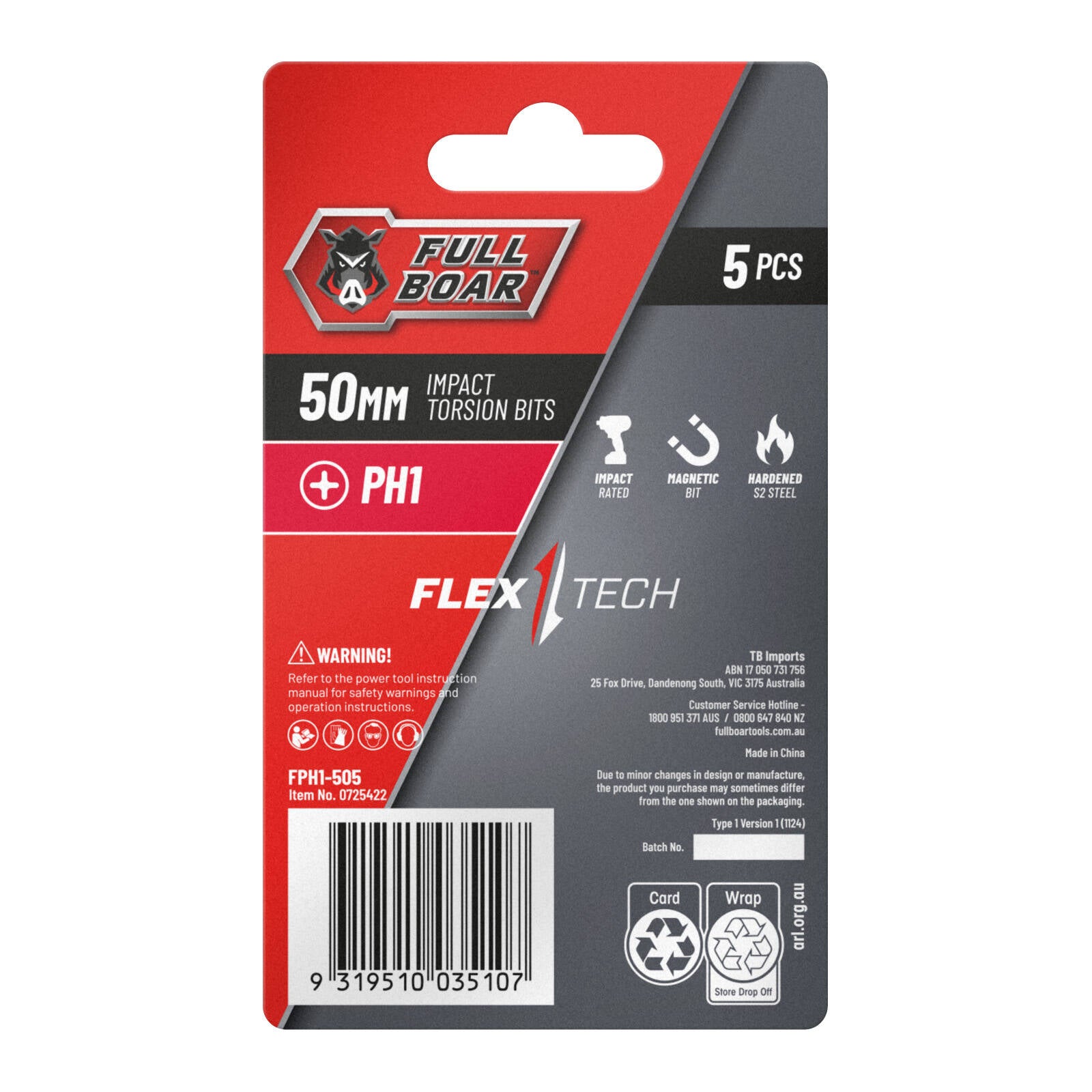 Full Boar PH1 x 50mm Impact Torsion Bit - 5 Pack - Image 2 of 2