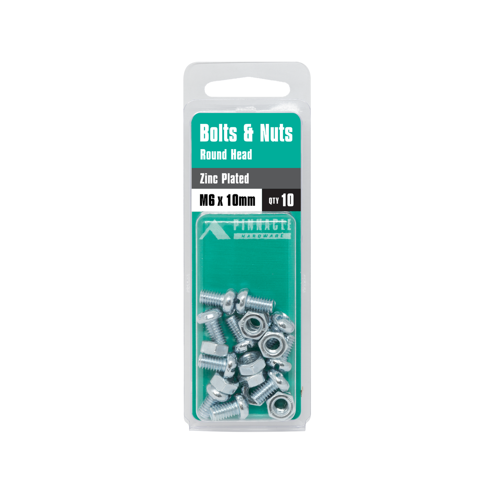Pinnacle M6 x 10mm Zinc Plated Round Head Bolts And Nuts - 10 Pack - Image 3 of 3