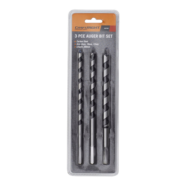 Craftright 200mm 3 Piece Auger Drill Bit Set