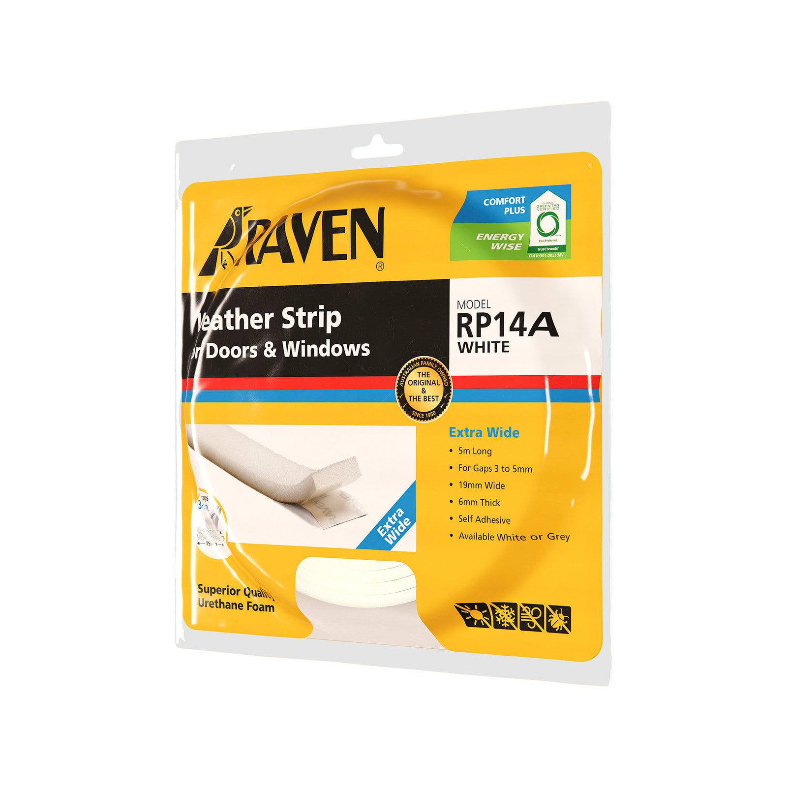 Raven 5000mm White RP14A Self Adhesive Extra Wide Weather Strip - Image 1 of 4