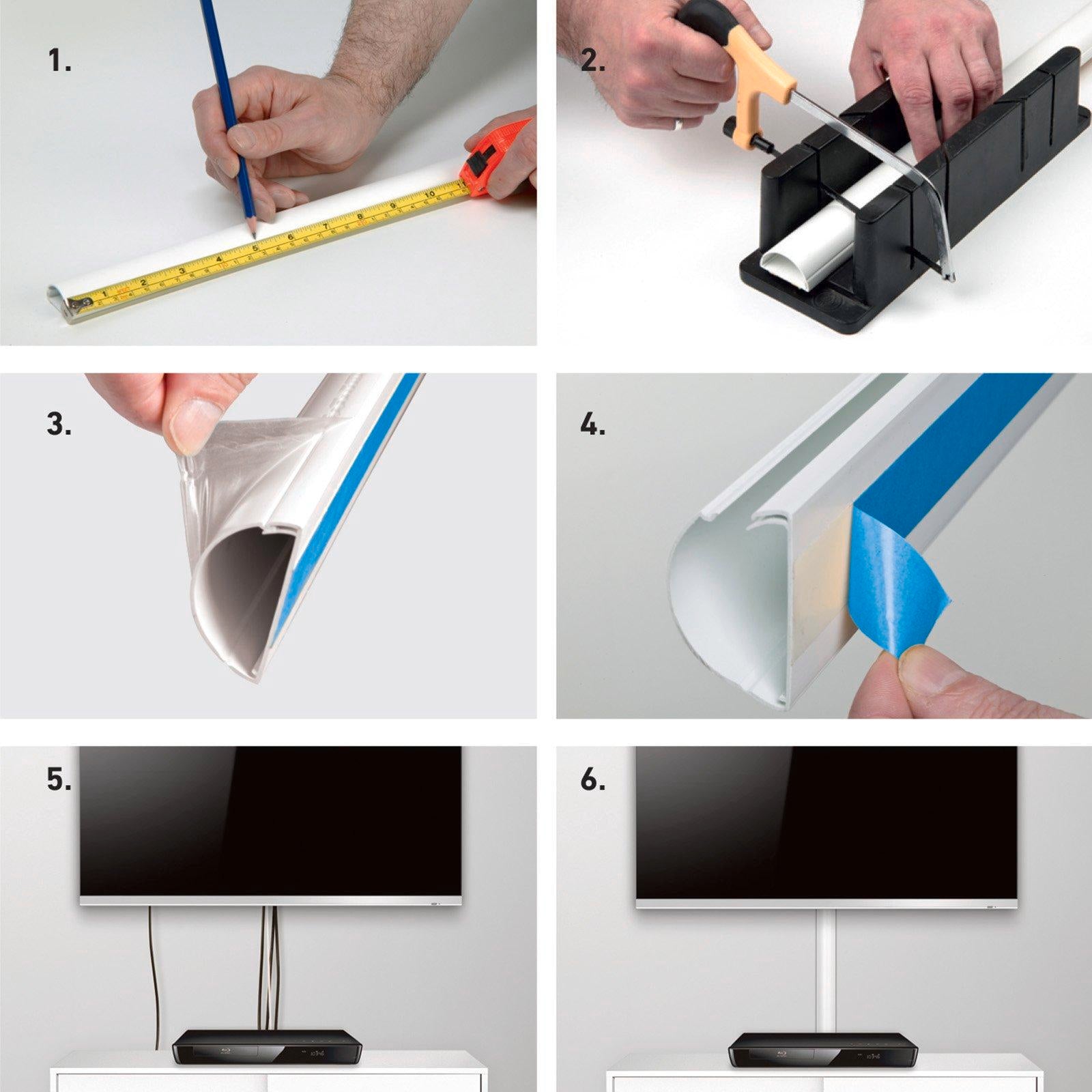 D-Line 50 x 25mm 1m TV Wall Drop Adhesive Cable Management Cover - White - Image 3 of 19