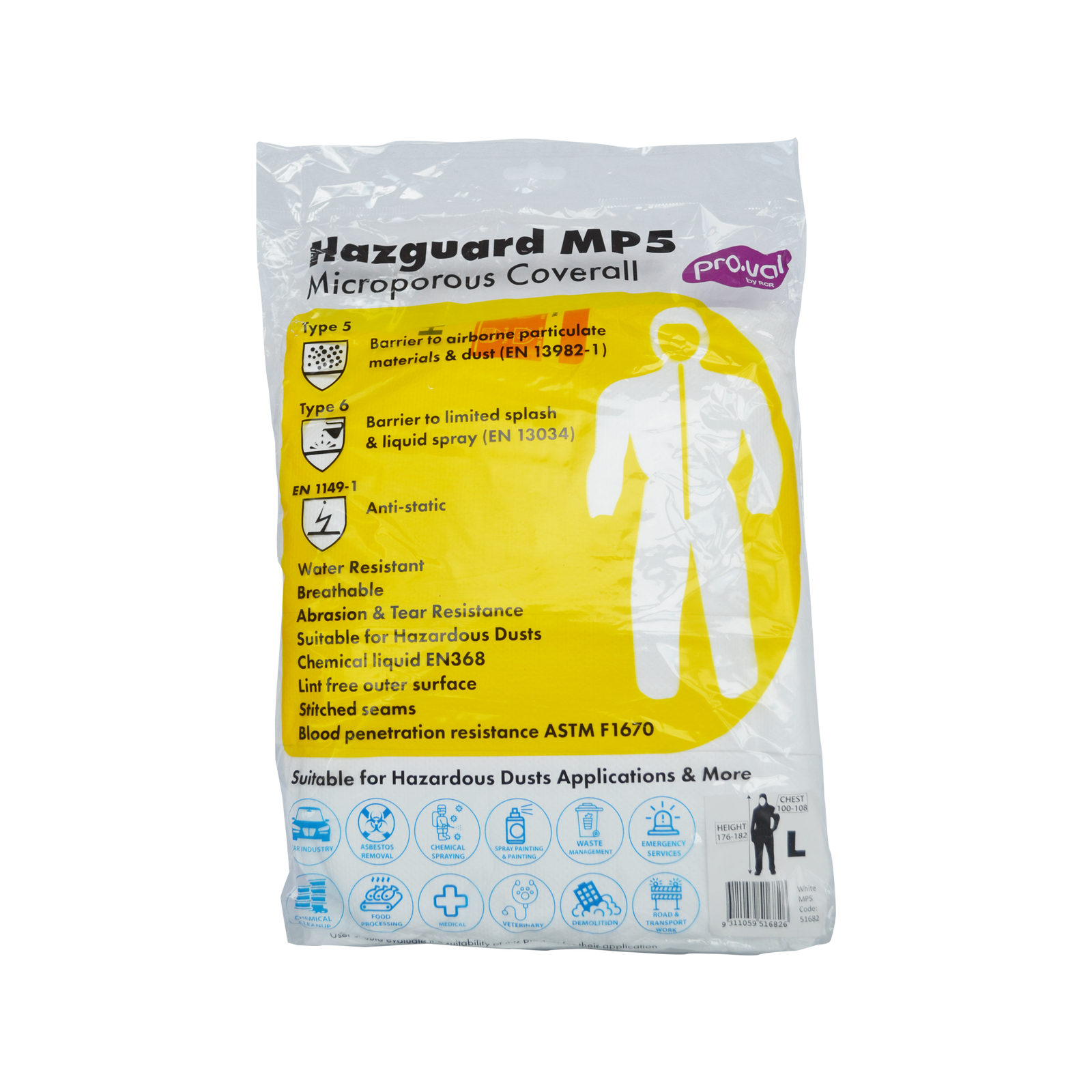 Pro-Val Hazguard MP5 Disposable Coverall - Size Large - Image 1 of 7