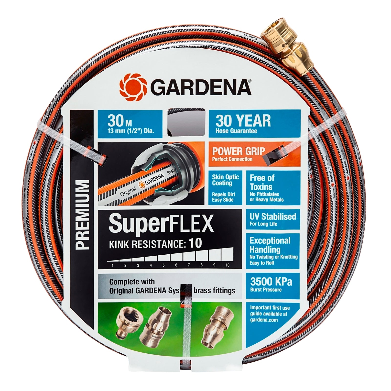 GARDENA 13mm x 30m Brass Fitted SuperFLEX Hose - Image 1 of 6