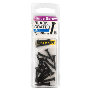 Otter 7 x 20mm Black Coated Hinge Screws - 16 Pack