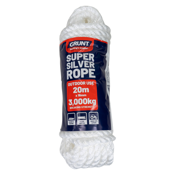 GRUNT 16mm x 20m White Super Silver Rope