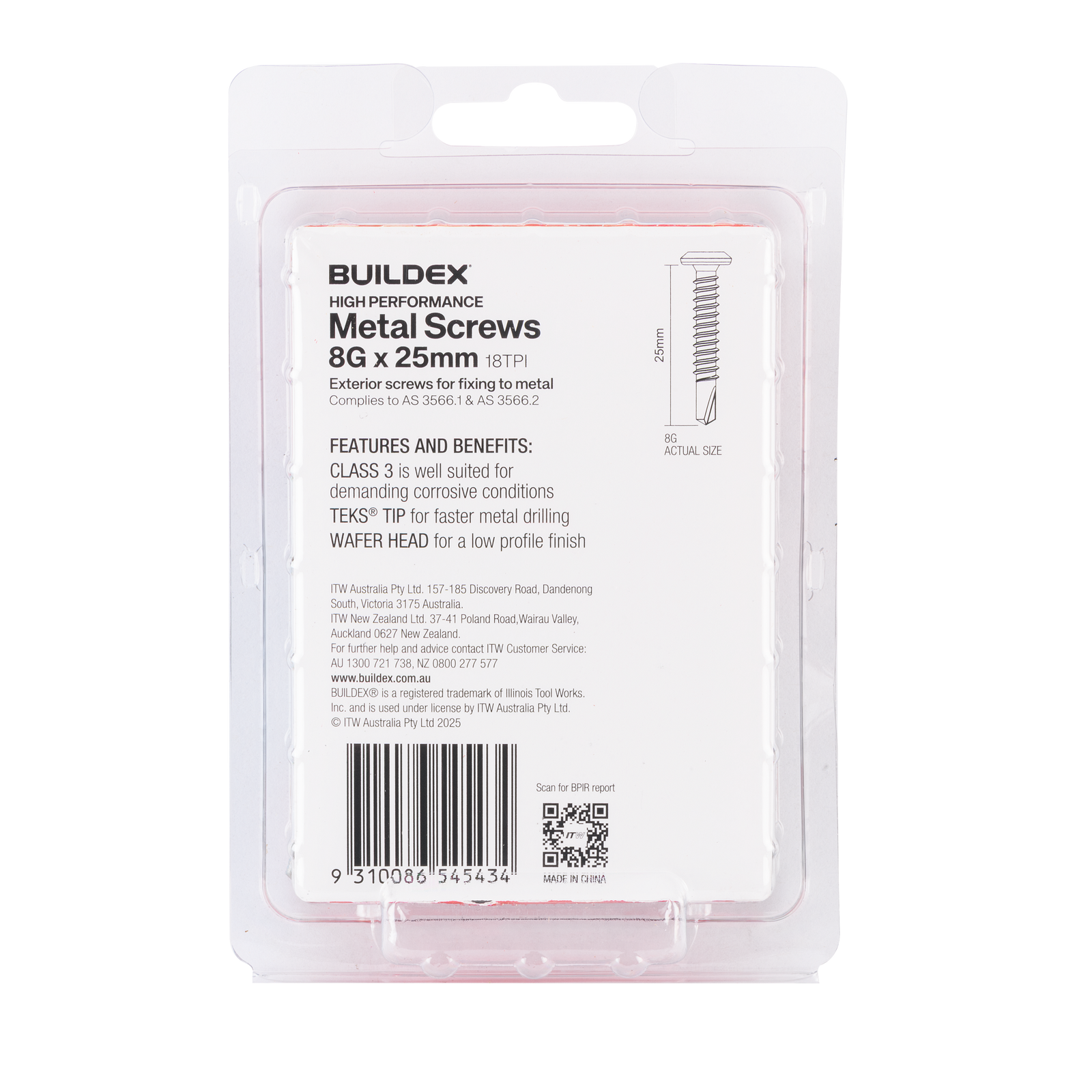 Buildex 8G x 25mm Class 3 Sheet Metal Screws - 100 Pack - Image 2 of 9