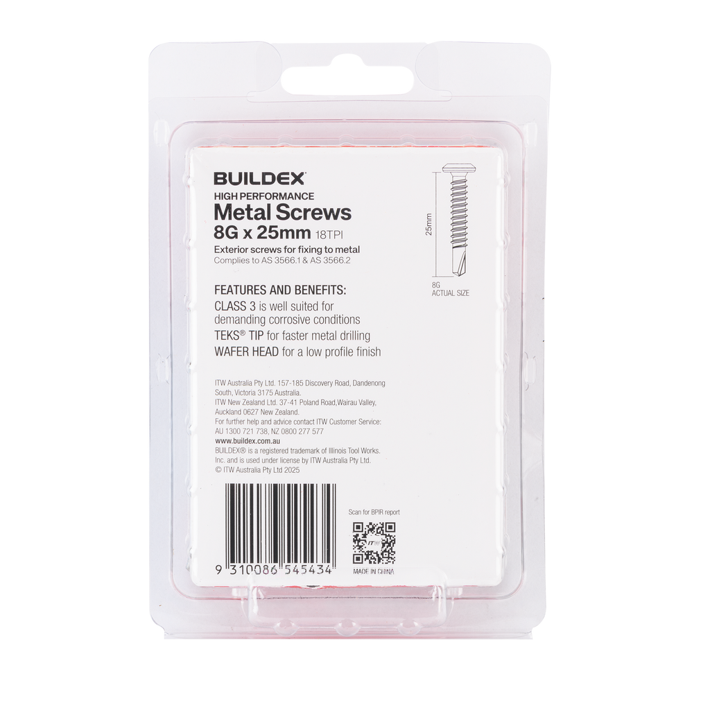 Buildex 8G x 25mm Class 3 Sheet Metal Screws - 100 Pack - Image 6 of 9