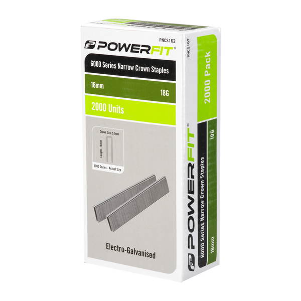PowerFit 16mm 6000 Series Electro-Galvanised Narrow Crown Staples - 2000 Pack