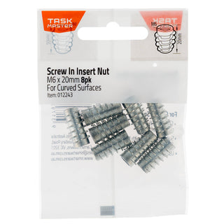 Taskmaster 6 x 13mm Screw In Insert Nut For Curved Surfaces - 8 Pack - 13mm