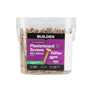 Buildex 6G x 30mm Gold Passivated Plasterboard Screws - 1000 Pack