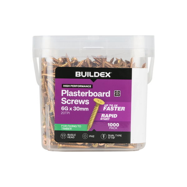 Buildex 6G x 30mm Gold Passivated Plasterboard Screws - 1000 Pack