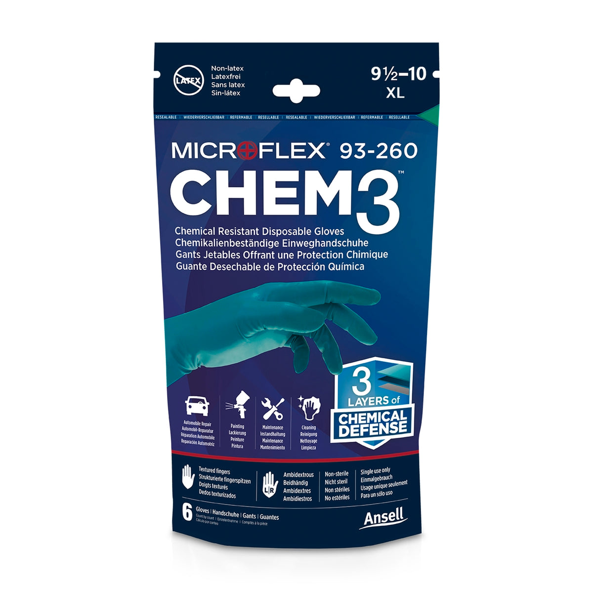 Ansell Medium Microflex Chem3 Chemical Resistant Disposable Gloves - 3 Pairs - Medium - Image 4 of 5