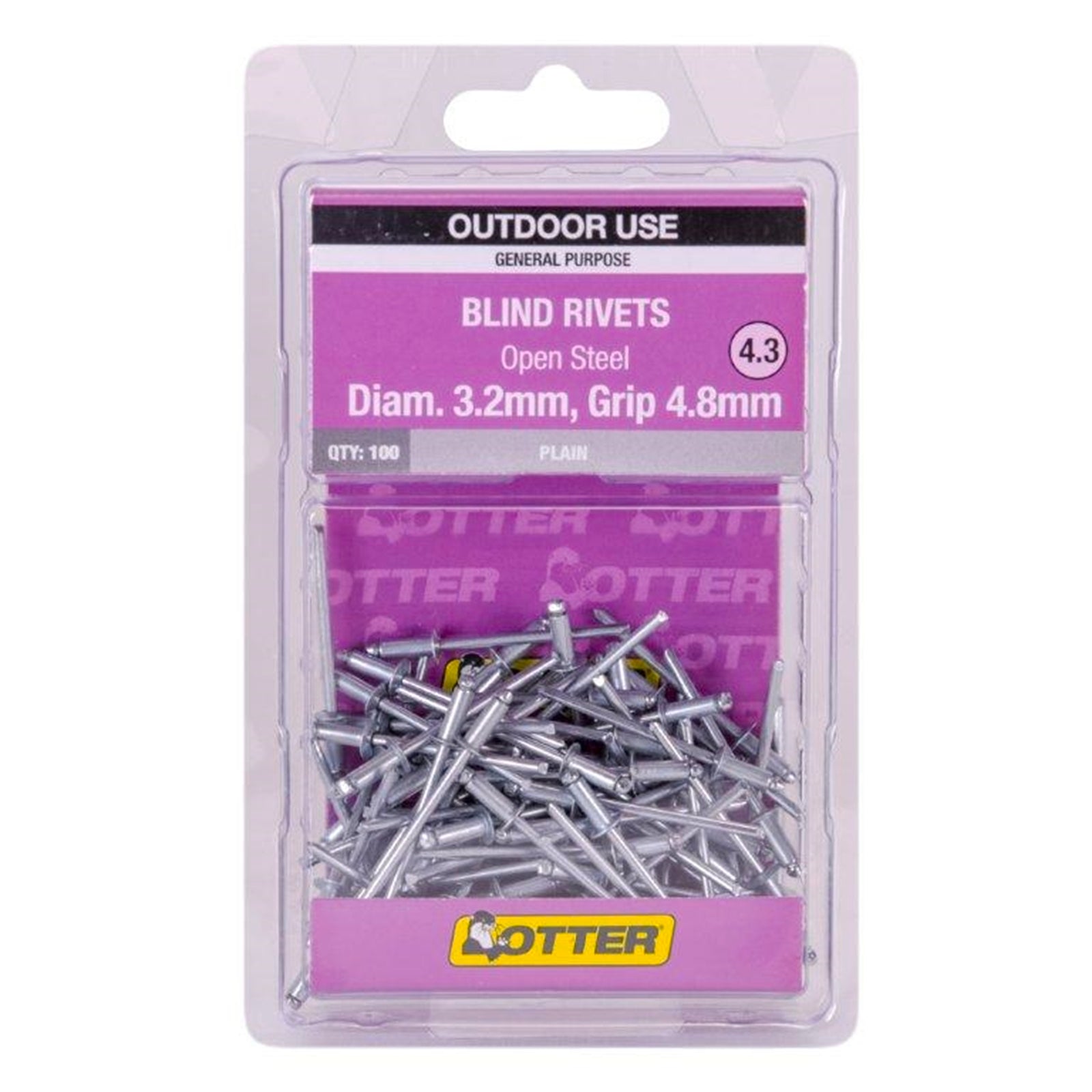 Otter 3.2 x 4.8mm Open Steel Blind Rivets - 100 Pack - Image 1 of 1