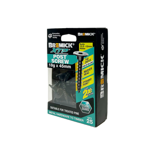 Bremick XTP Post Screw 18g x 45mm TECHNOGUARD BLACK -25 Pack