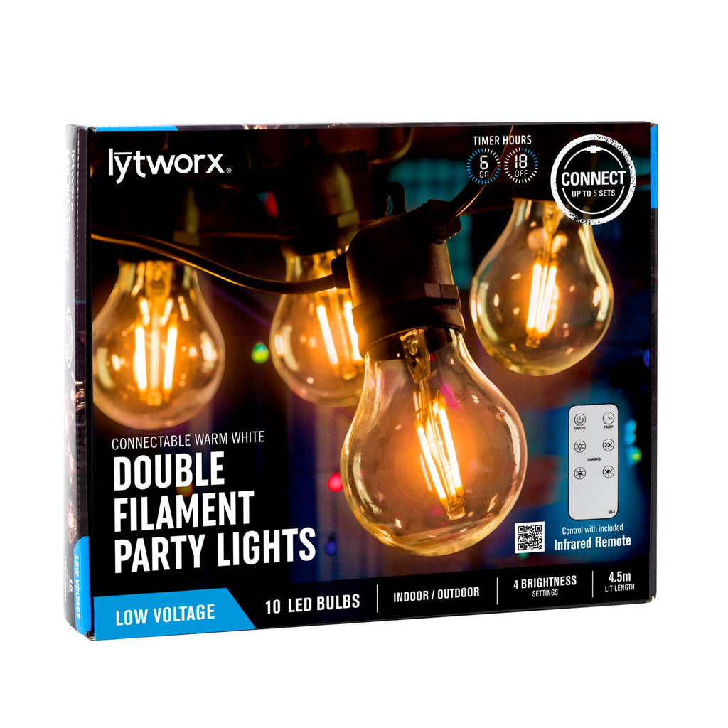 Lytworx 10 Warm White Connectable Double Filament LED Party Lights - Image 1 of 2