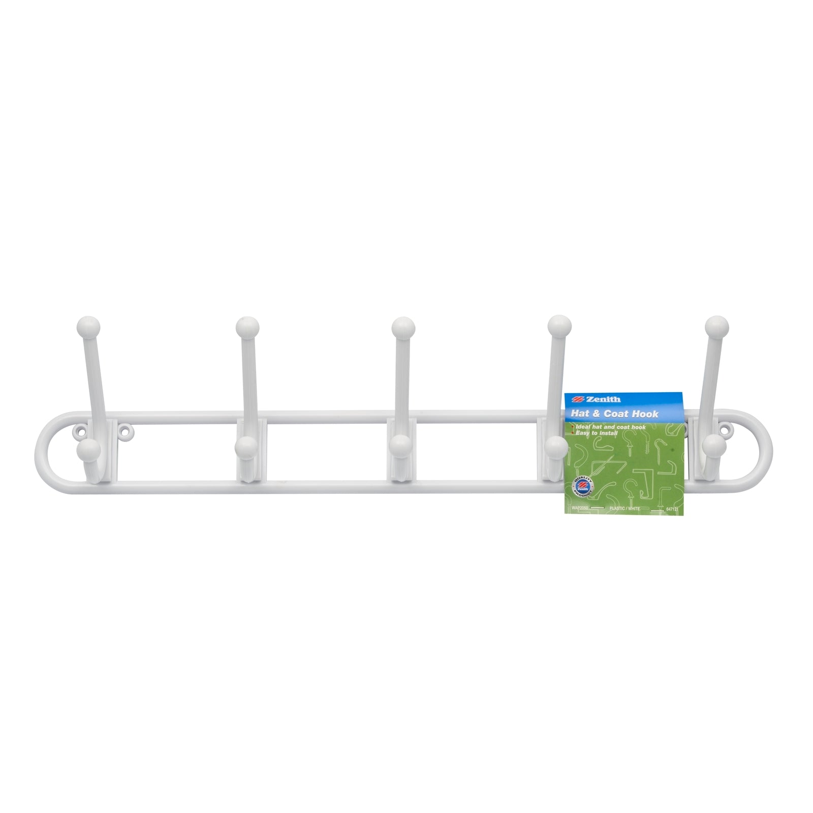 Zenith White Plastic Hat And Coat 5 Hook Rack - Image 1 of 1