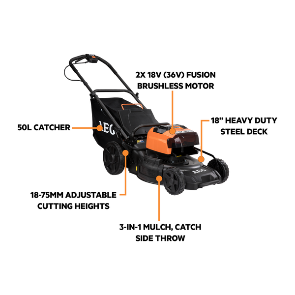 AEG 2 x 18V (36V) 6.0AH 18" FUSION Lawn Mower Kit