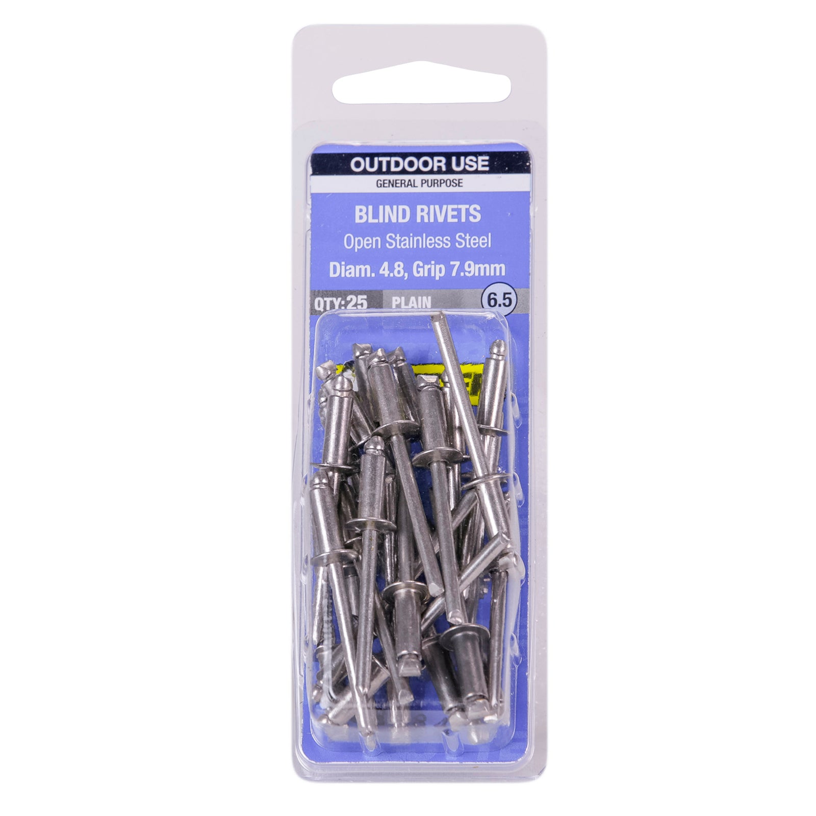 Otter 4.8 x 7.9mm Open Stainless Steel Blind Rivets - 25 Pack - Image 1 of 1