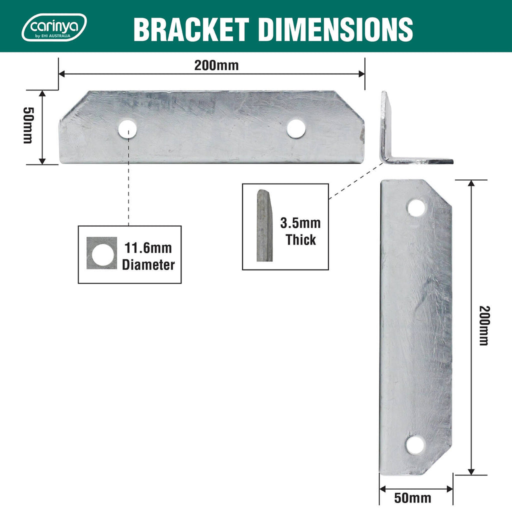 Carinya 50 x 50 x 200 x 3.5mm Galvanised Stair Rail Reinforcing Bracket - Image 4 of 14
