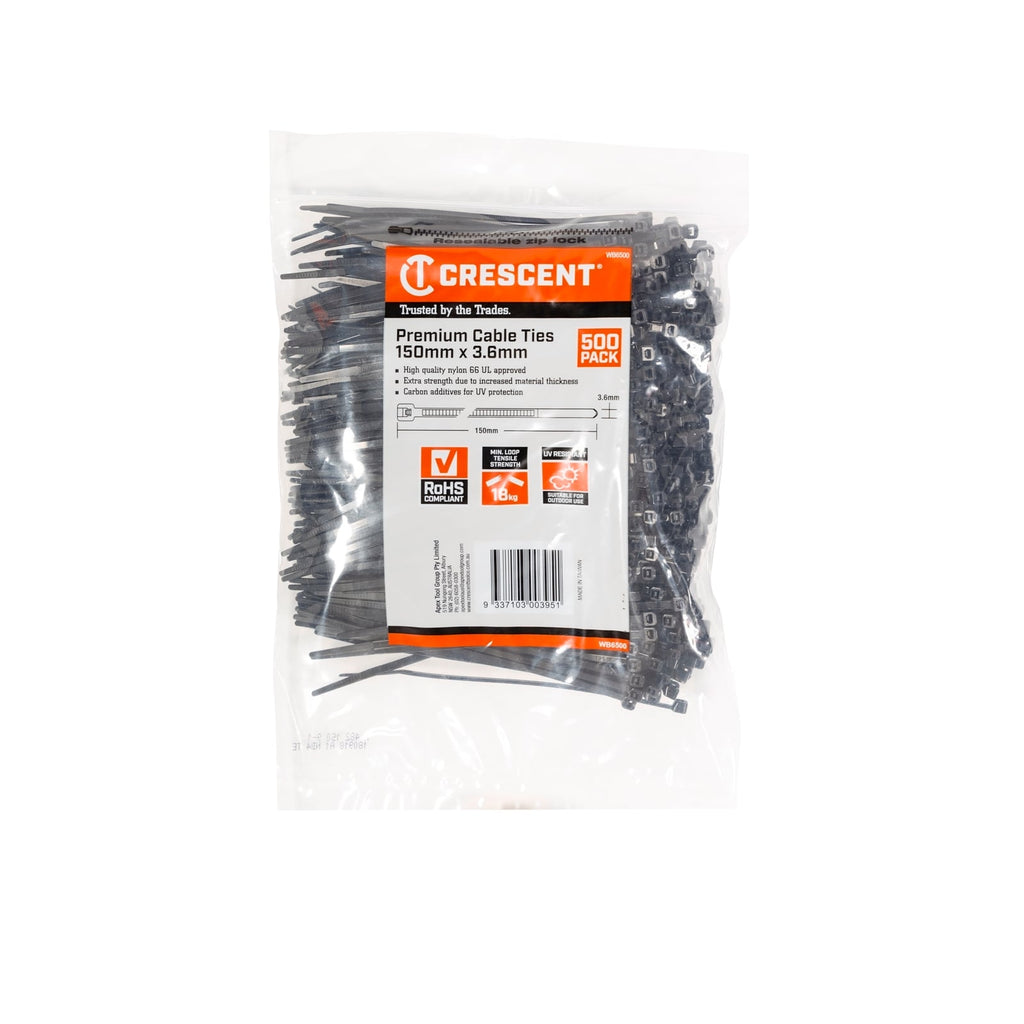 Crescent 150 x 3.6mm Black Cable Ties - 500 Pack - Image 1 of 7