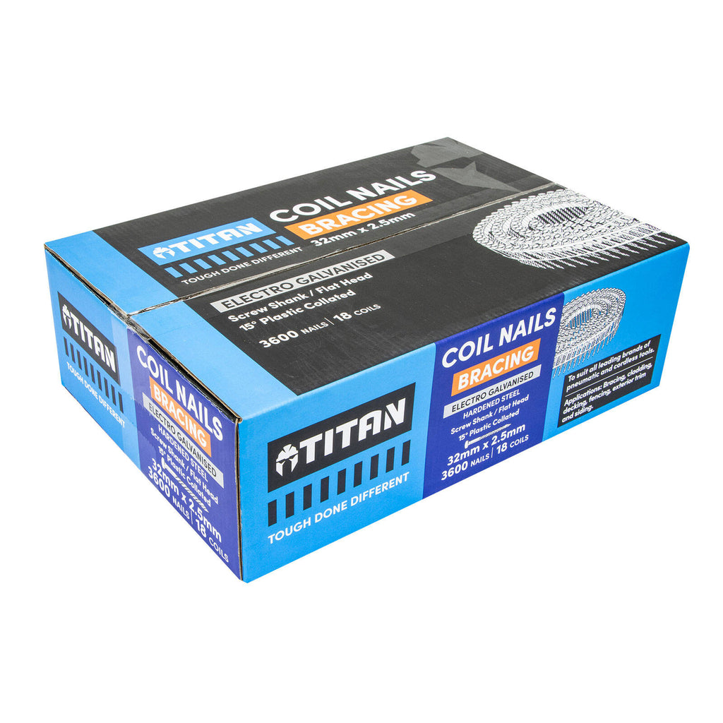 Titan 32 x 2.5mm Hardened Electro Galvanised Collated Coil Nail Screw - 3600 Pack - Image 2 of 5