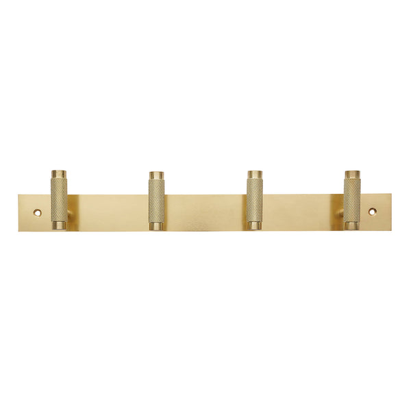 Adoored 4 Hook Brass Knurled Deco Hook Rack