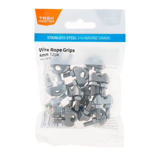 Taskmaster 4mm 316 Stainless Steel Wire Rope Grips - 12 Pack