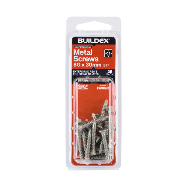 Buildex 8G x 30mm Class 3 Sheet Metal Screws - 25 Pack