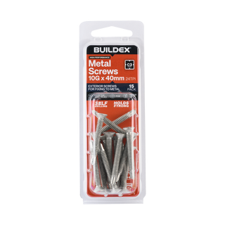 Buildex 10G x 40mm Class 3 Sheet Metal Screws - 15 Pack