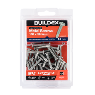 Buildex 10G x 30mm Class 3 Wafer Head Sheet Metal Screws - 50 Pack