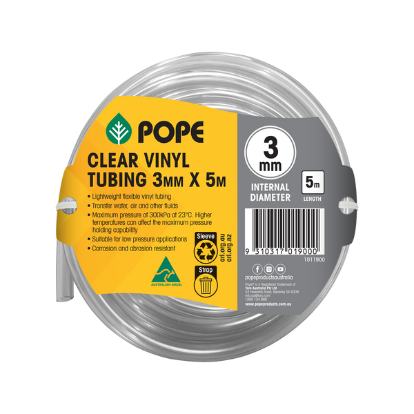 Pope 3mm x 5m Clear Vinyl Tubing