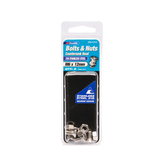 Zenith M6 x 12mm 316 Stainless Steel Countersunk Head Bolt And Nut - 5 Pack