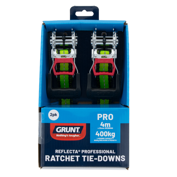 GRUNT 25mm x 4m Pro Ratchet Tie Down - 2 Pack