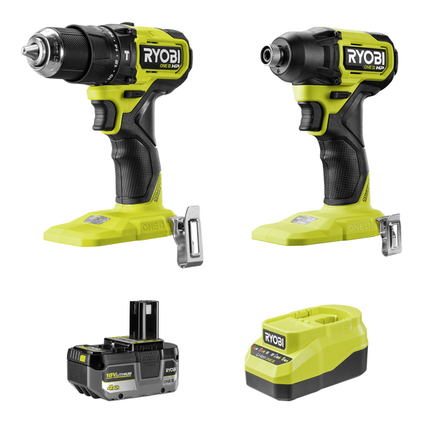 Ryobi 18V ONE+ HP™ Compact Hammer Drill and Impact Driver HP 4Ah Kit R18X2D14