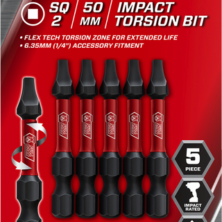 Full Boar SQ2 x 50mm Impact Torsion Bit - 5 Pack