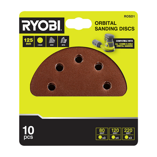Ryobi 125mm Orbital Sanding Discs - 10 Pack