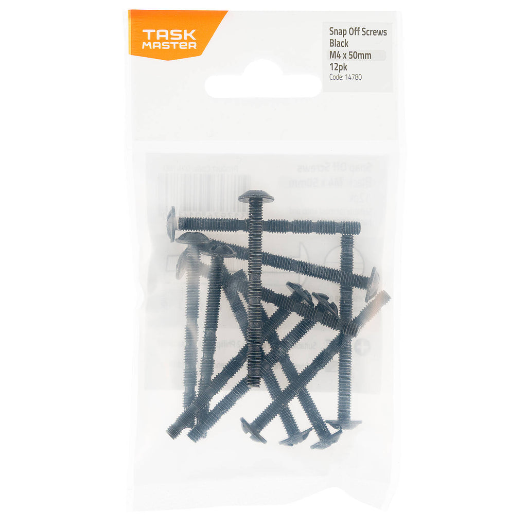 Taskmaster M4 x 50mm Black Snap Off Screw - 12 Pack - Image 1 of 7