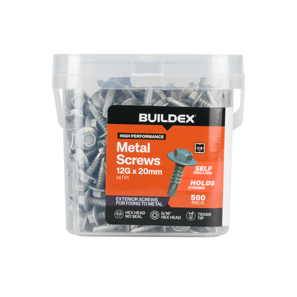 Buildex 12G x 20mm Class 4 Sheet Metal Screws - 500 Pack