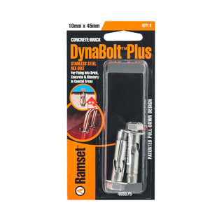 Ramset 10 x 45mm Stainless Steel DynaBolt Plus Hex Nut Bolt - 2 Pack