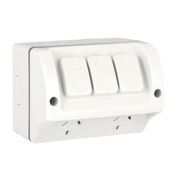 Deta 240V 10 Amp Double Outlet Outdoor Powerpoint With Extra Switch