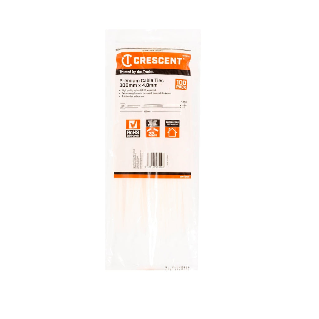 Crescent 300mm x 4.8mm Natural Cable Ties - 100 Pack - Image 1 of 6