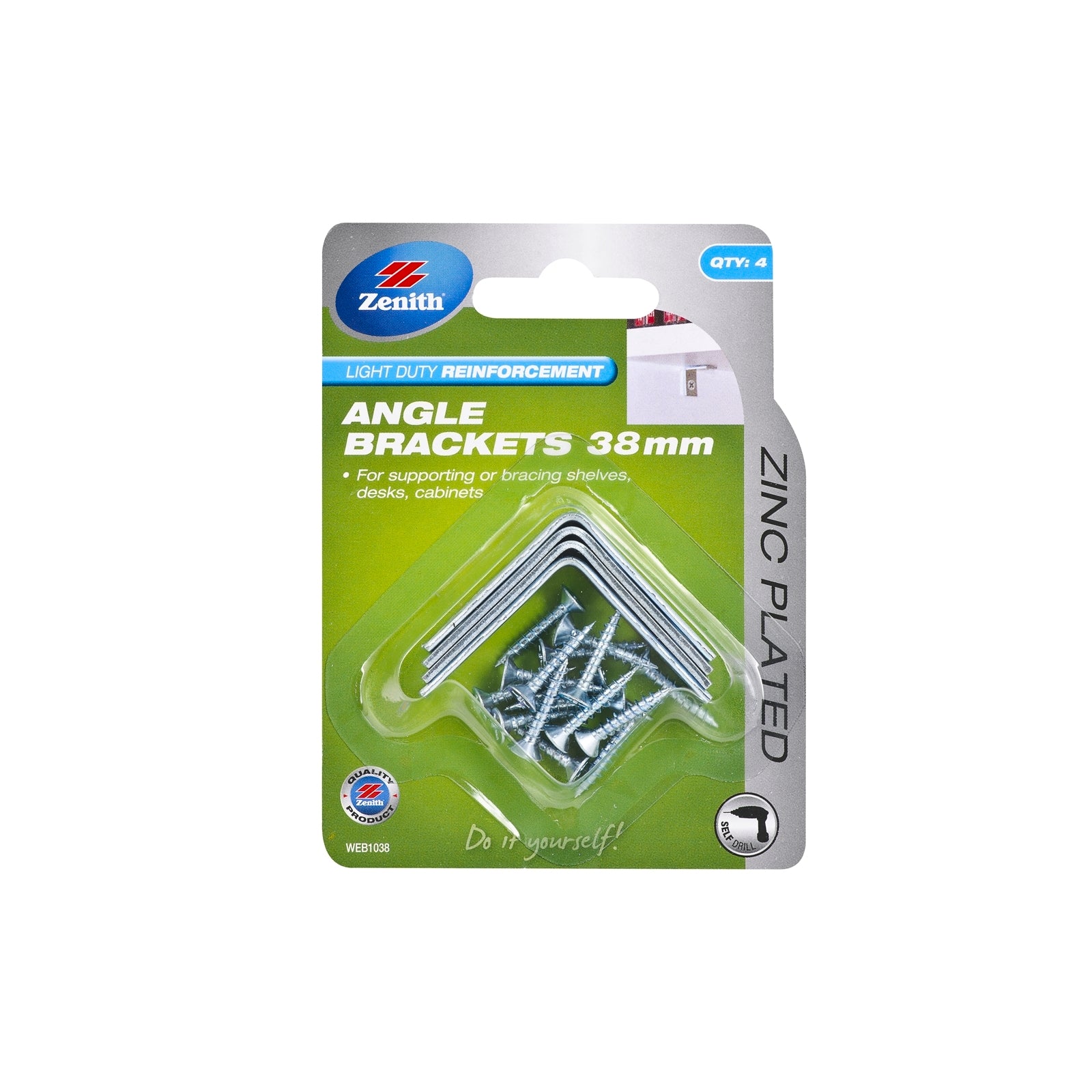 Zenith 38mm Zinc Plated Angle Brackets - 4 Pack - Image 2 of 2