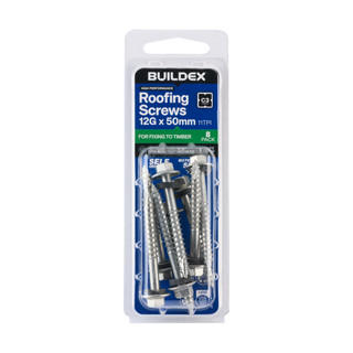 Buildex 12G x 50mm Class 3 Roofing Screws with Seal - 8 Pack
